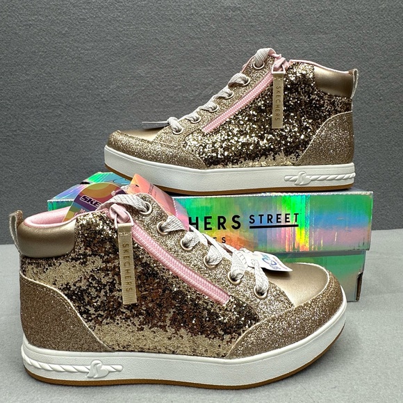 NIB Skechers Luxe shimmer girls Size 2 easy on & off adaptive closure gold shoes - Picture 2 of 8